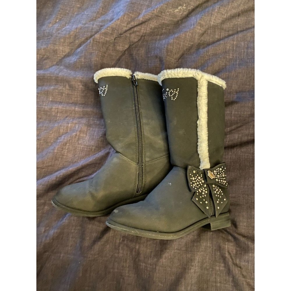 JUICY COUTURE GIRLS TALL BLACK BOOTS SIZE 12 SPARKLE